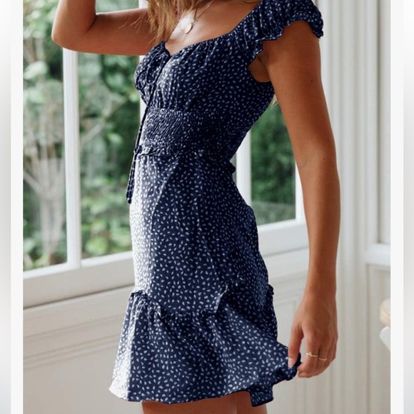 Fall Ruffle Sleeve Sweetheart Neckline Printing Dress Mini Dress - Picture 2 of 3